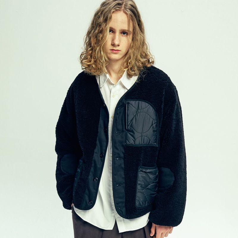 reversible quilted & fleece liner jacket black