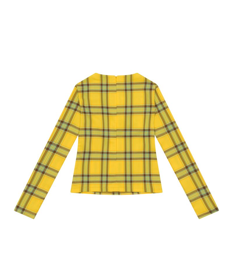Twisted Check High-neck Top _ YELLOW