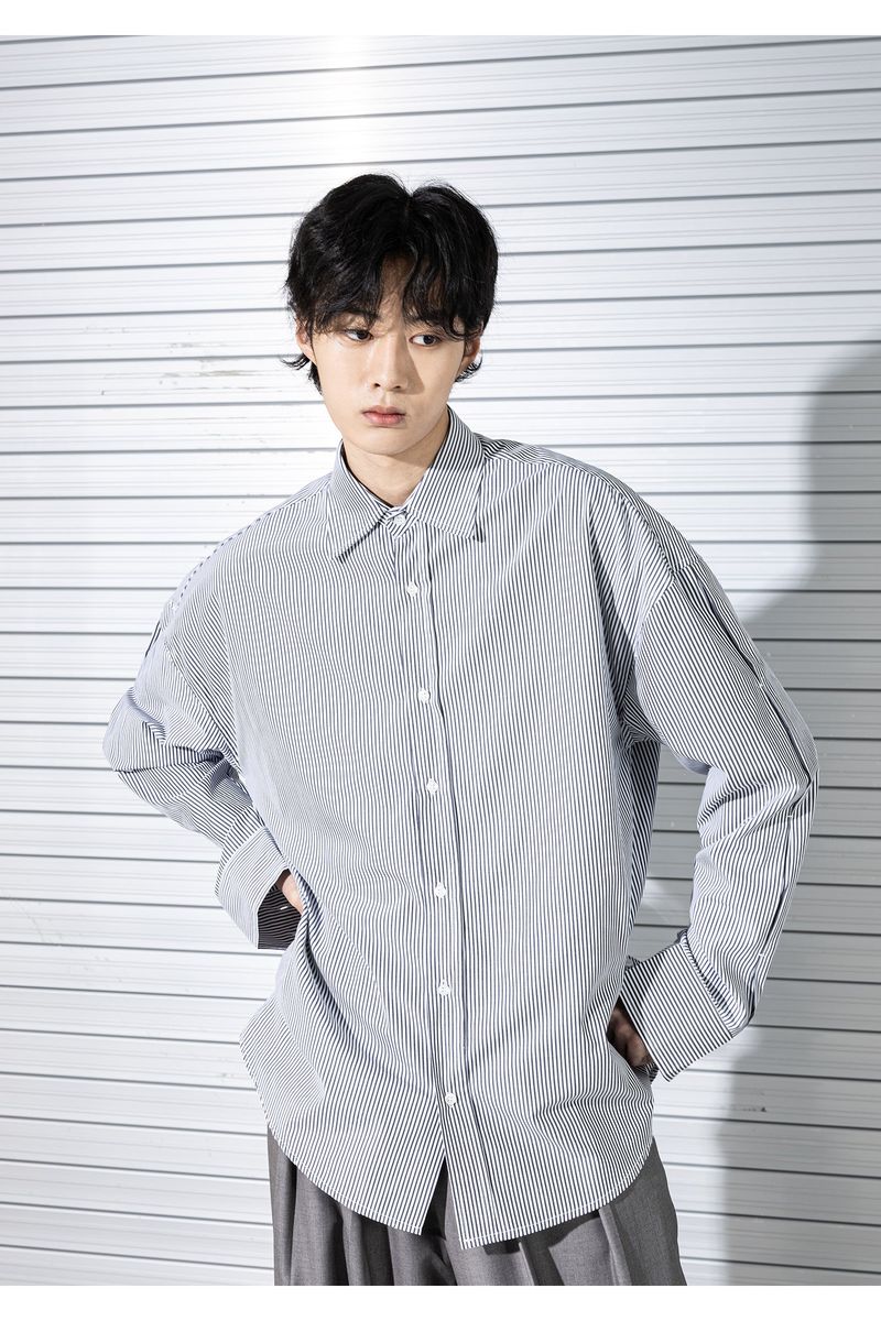 MASSNOUN（マスノウン）の「STRIPE INVERTED PLEATS SHIRTS（Tops）」