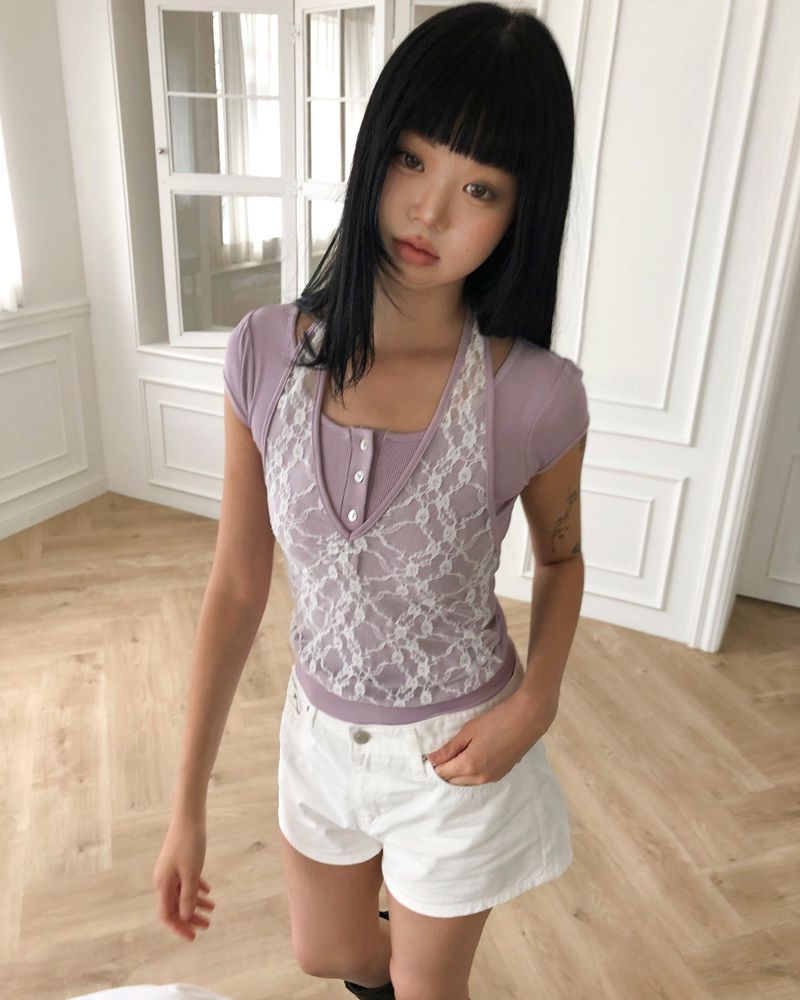 Byuring Halter-Neck Short-Sleeve T-Shirt