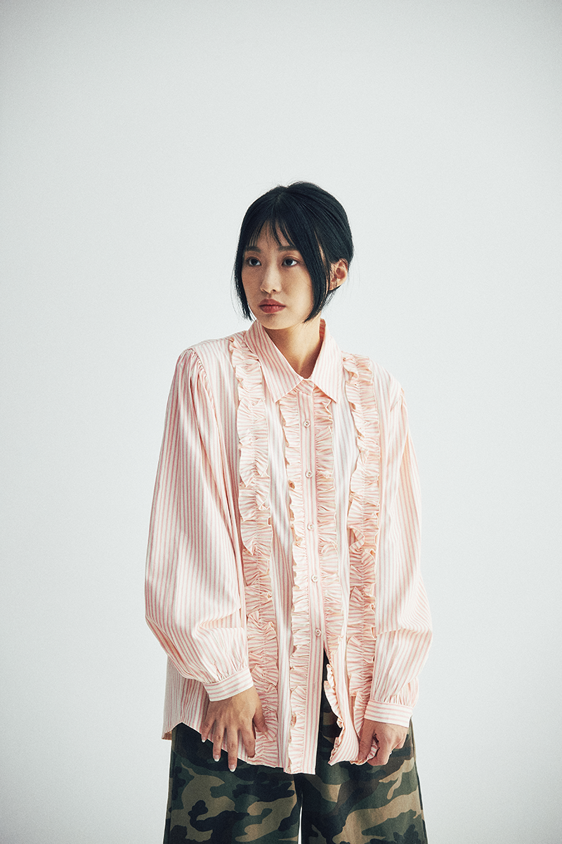 Stripe Frill Blouse (pink)