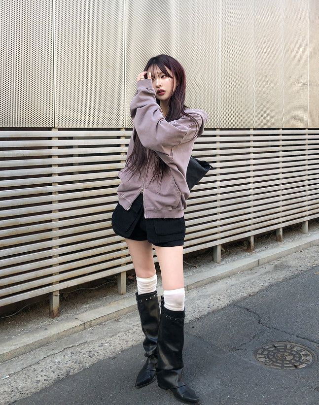 Stud Buckle Shirred Stiletto Long Boots