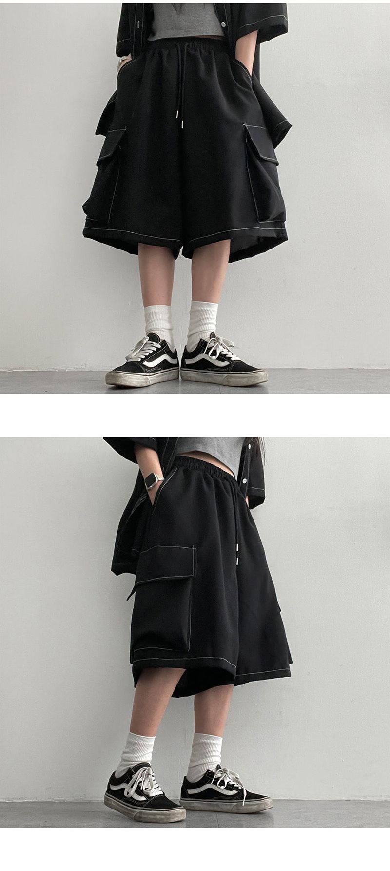 Kiren Stitch Black Cargo Shorts