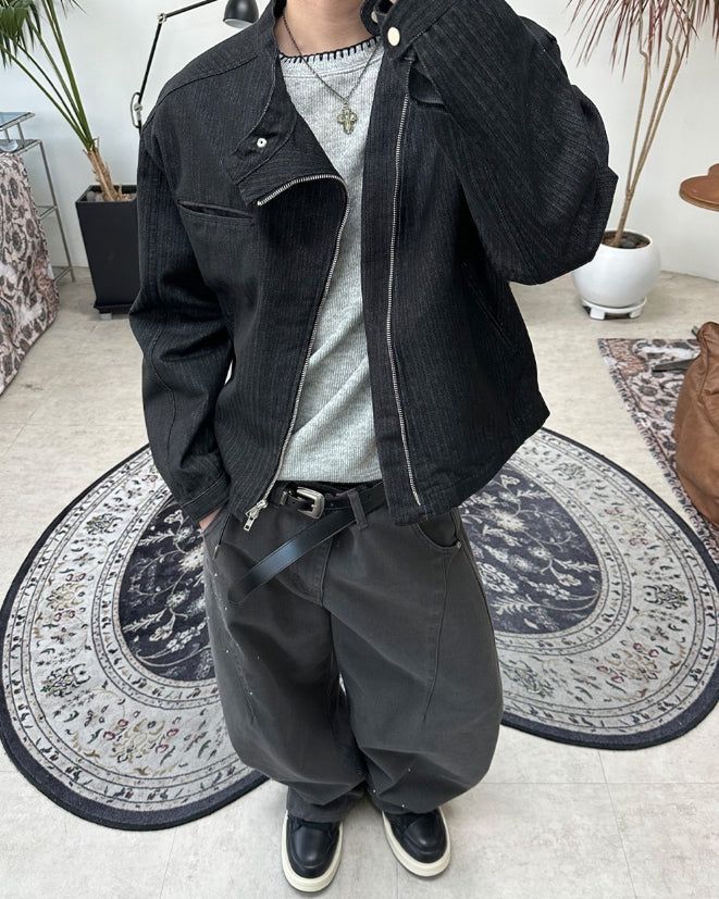 Karen Diagonal Herringbone Crop Jacket