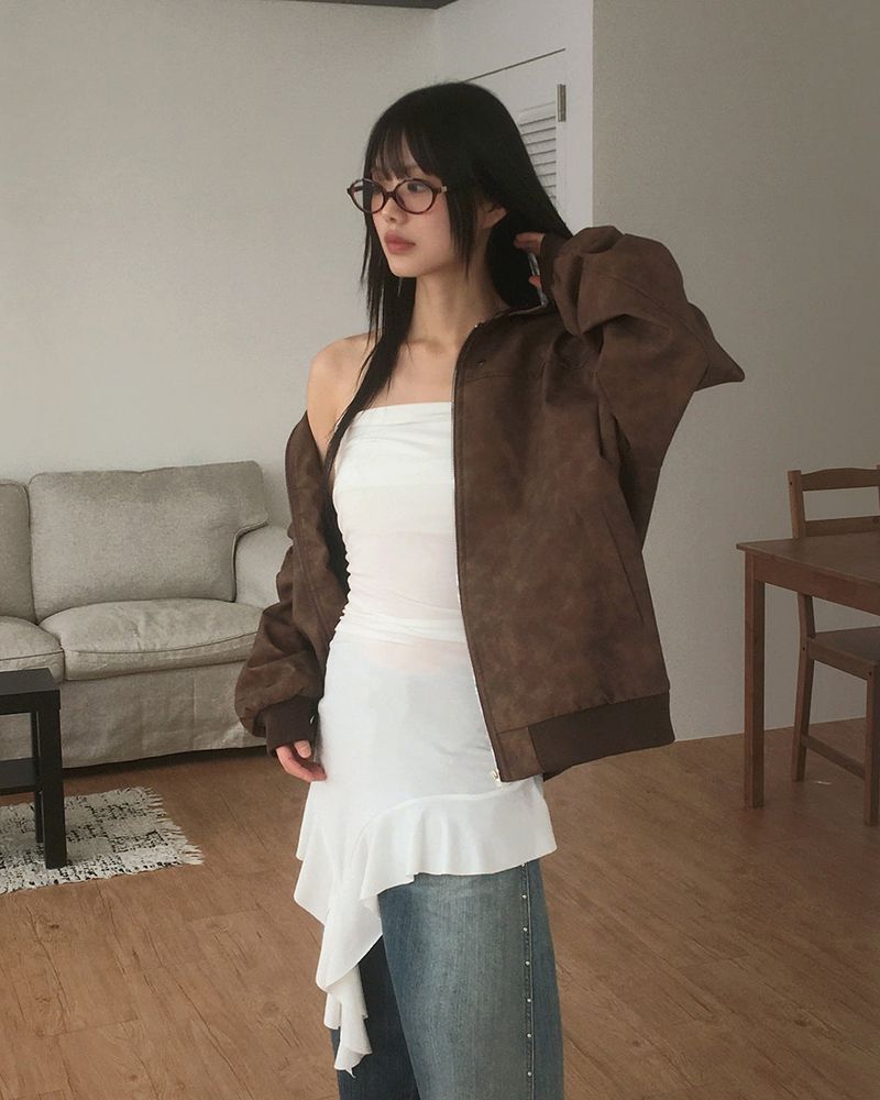 Kolmar Oversized-Fit Rivet-Washed Leather Jacket Jumper