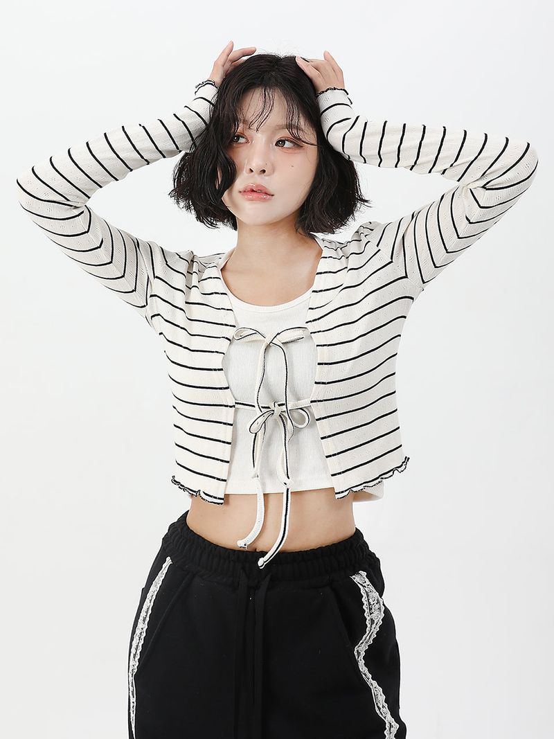 cattline(カトリーヌ)の「Stripe Ribbon Knit Cardigan(Tops)」