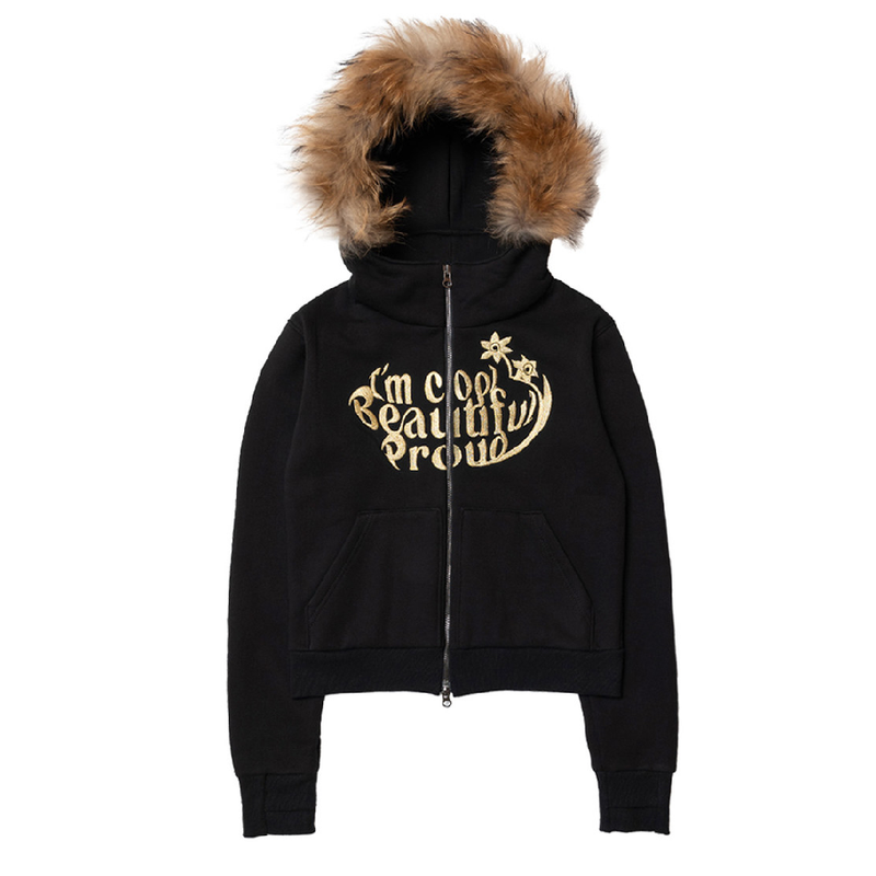 Don't Ask My Plan (DAMP)(ドントアスクマイプラン)の「SHINE FUR-HOODIED 2WAY ZIP UP HOODIE BLACK(Jackets/Outerwear)」