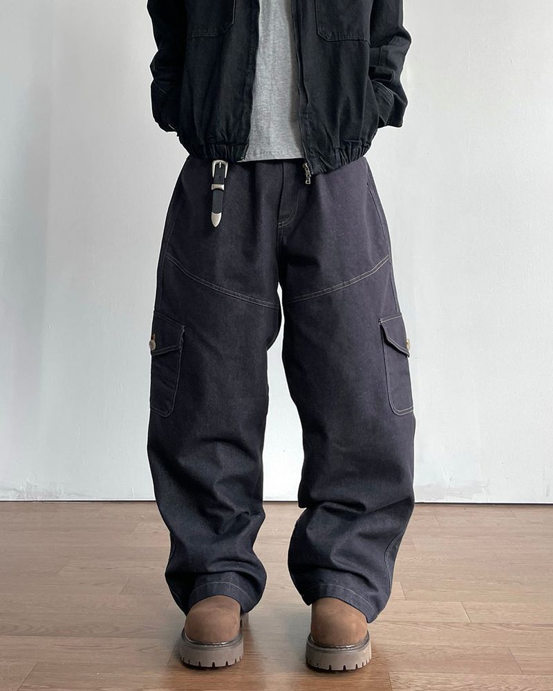 Button Non-fade Cargo Denim Pants