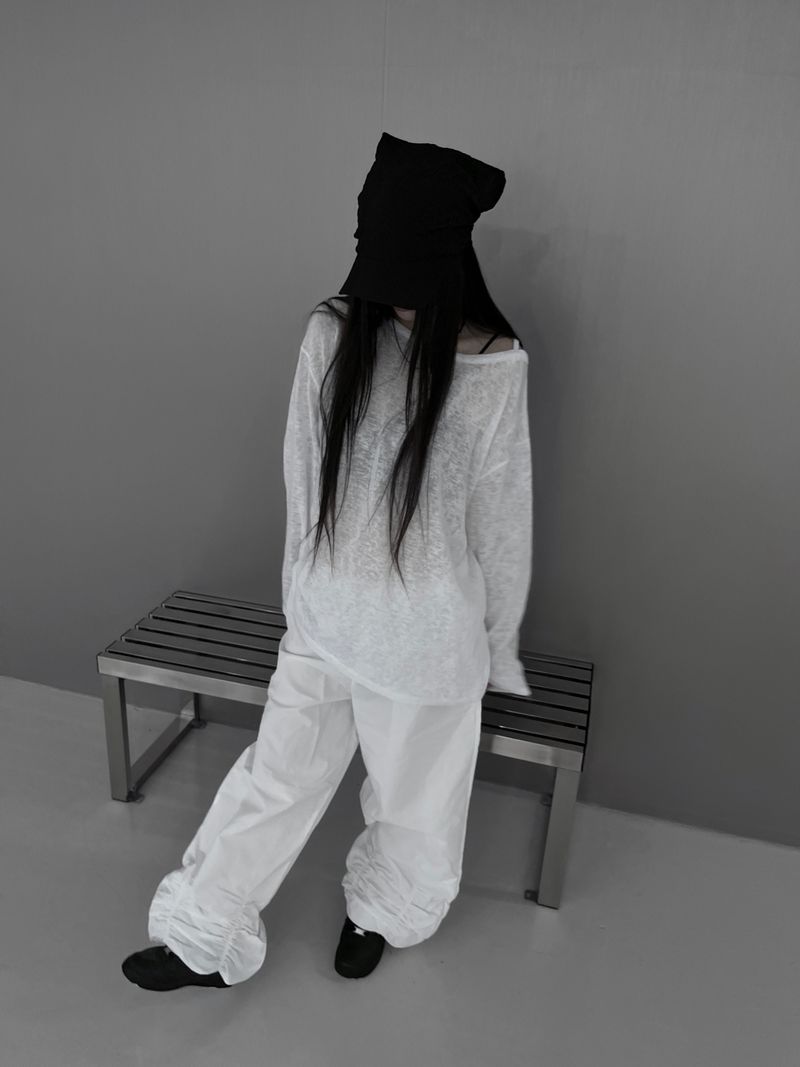 linen see-through long sleeve T (2color)