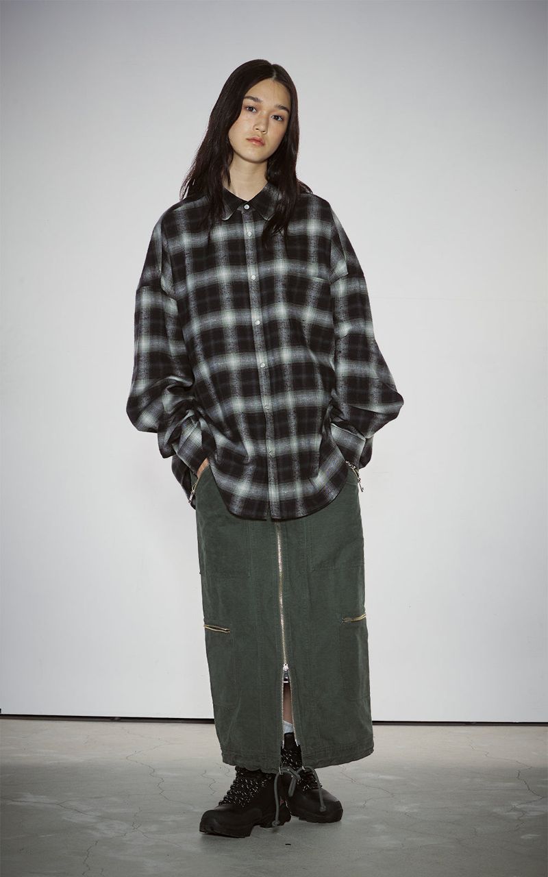 WASHED 2WAY ZIP SKIRT_KHAKI