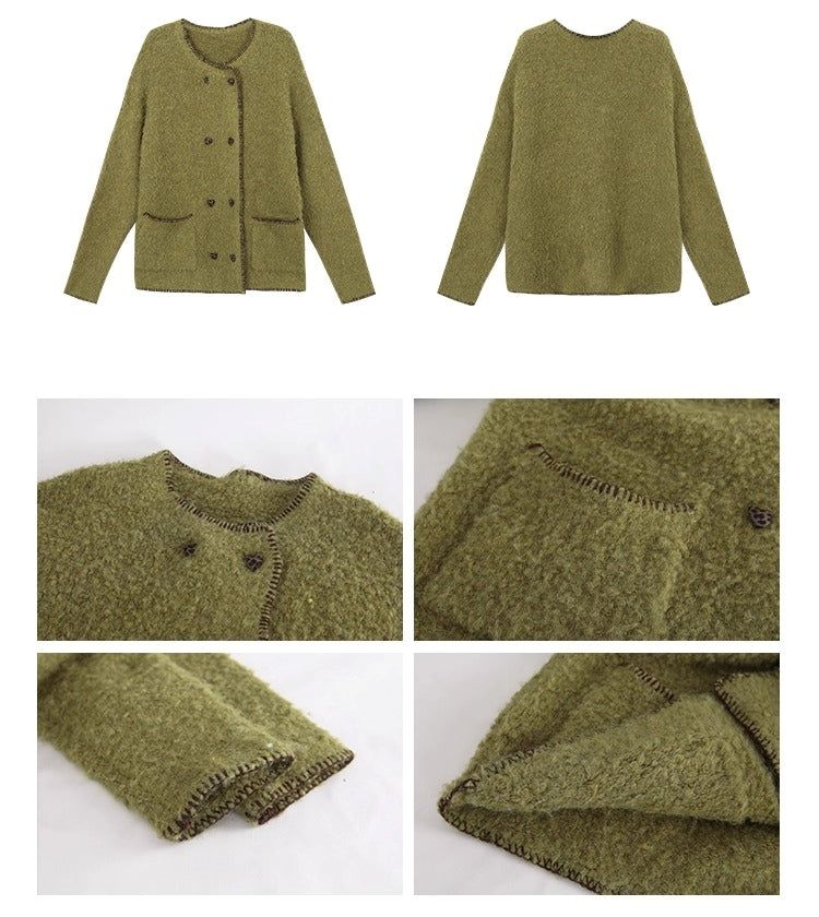 Green tea wool muffler knit cardigan
