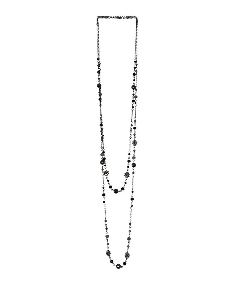 Black Beads Layered Ethnic Long Necklace