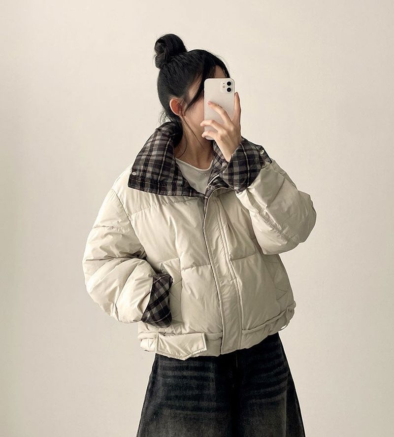 Pomi checkered lining padded jumper
