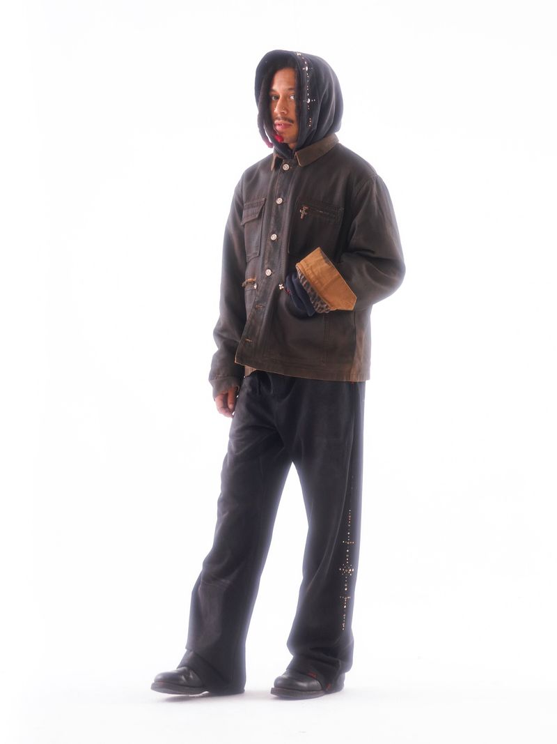 WASHED DISTRESSED RANDOM STITCH HOT-STUDDED DRAWSTRING SWEATPANTS