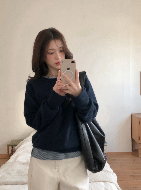 Sleeve Button Loose Wool Round Knit (4color)