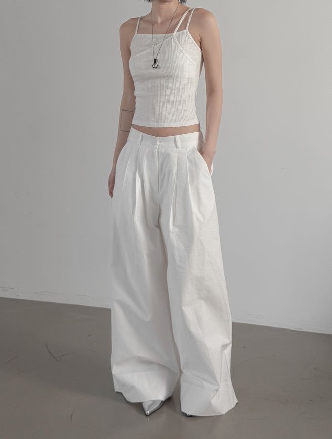 Teve Pintuck Wide Cotton Pants