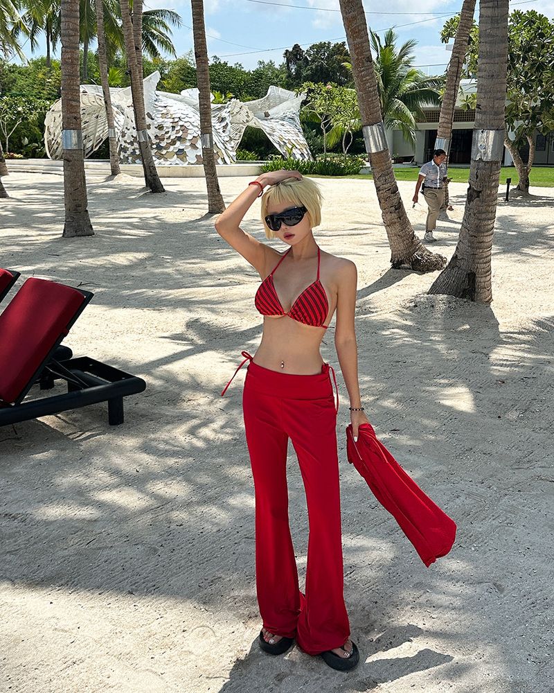 Red striped strap bikini