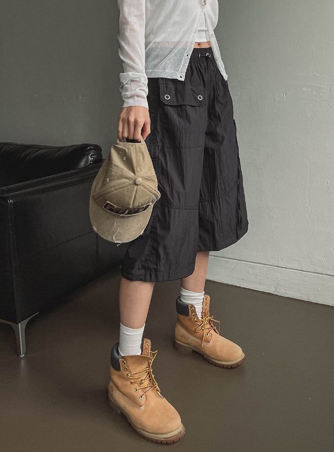 Multi-pocket D-ring Nylon Bermuda Pants