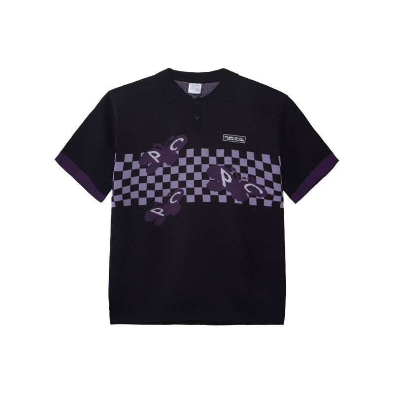 Public Culture（パブリックカルチャー）の「 Social Butterfly Knit Polo - Black, White, Purple & Soft Purple（Tops）」