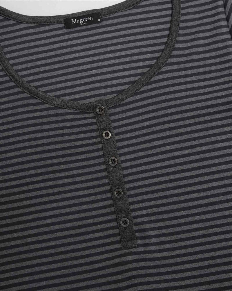 Henry Neck Long Sleeve Stripe Charcoal
