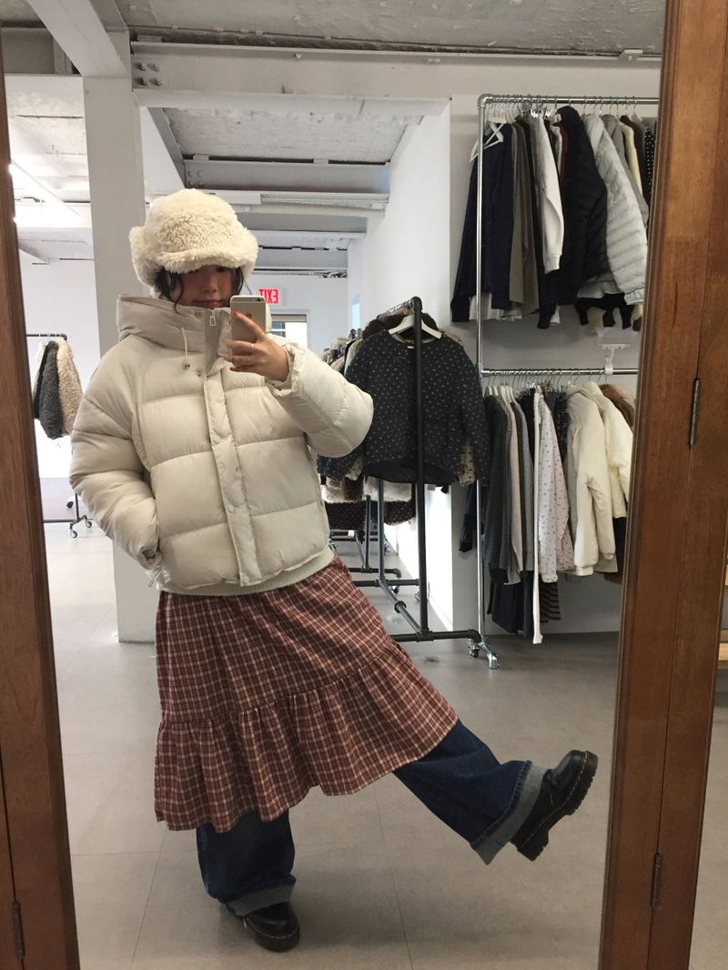 DUGGY(ダギー)の「Peach Plaid Tiered Long Skirt (2 Colors)(Skirts)」