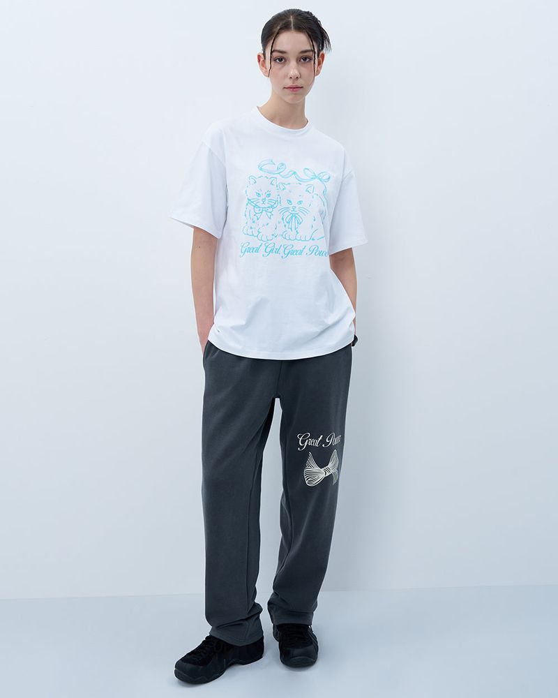 RIBBON CATS TSHIRT-WHITE