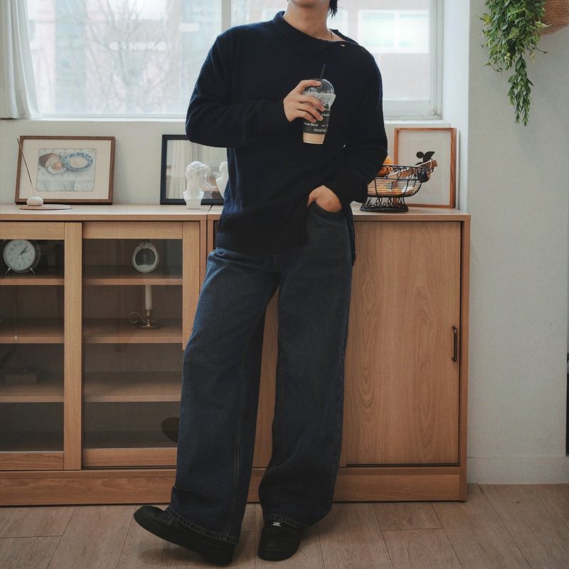 Basic denim pants (dark blue)