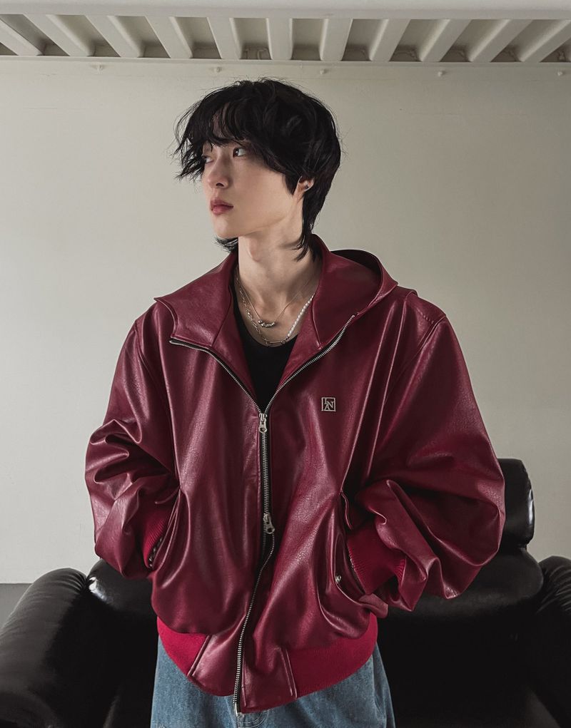 [PREMIUM/MADE] Nut leather label crop hooded jumper