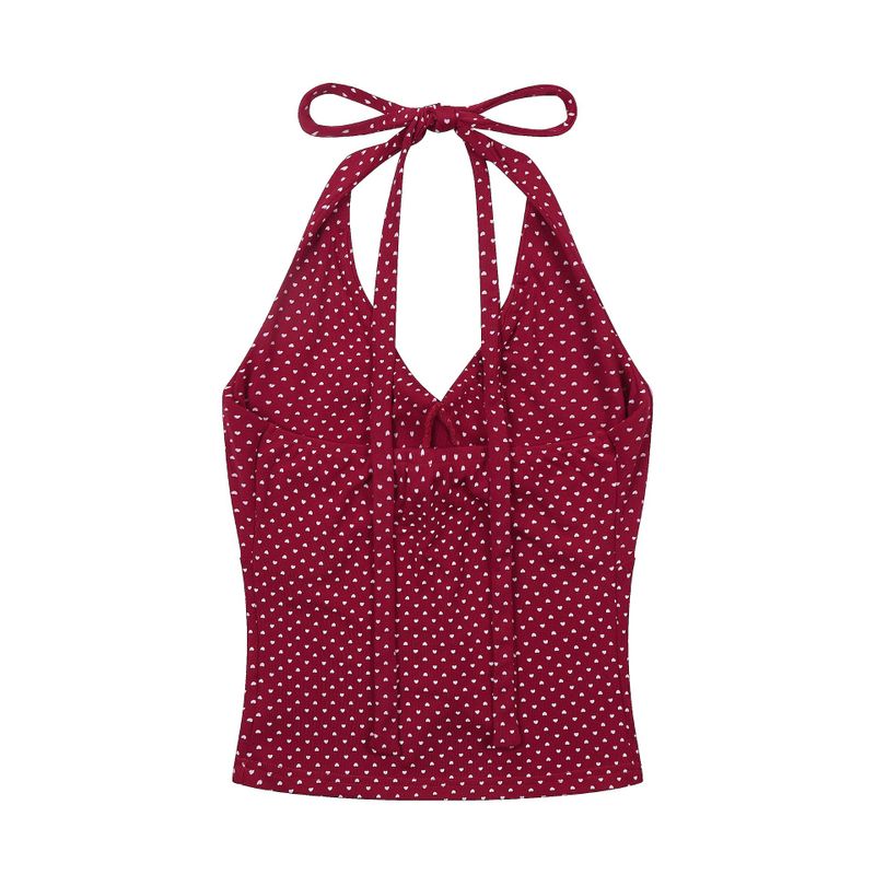 Sia Heart Pattern Ribbon Halter Top
