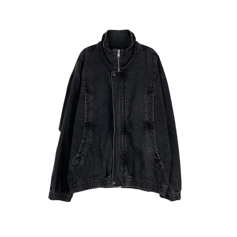 denim curved pocket jumper