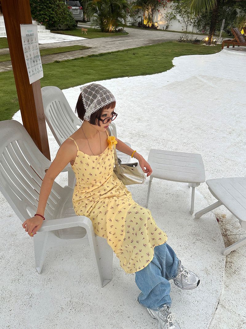 Lemon Flower Maxi Bustier Long Dress