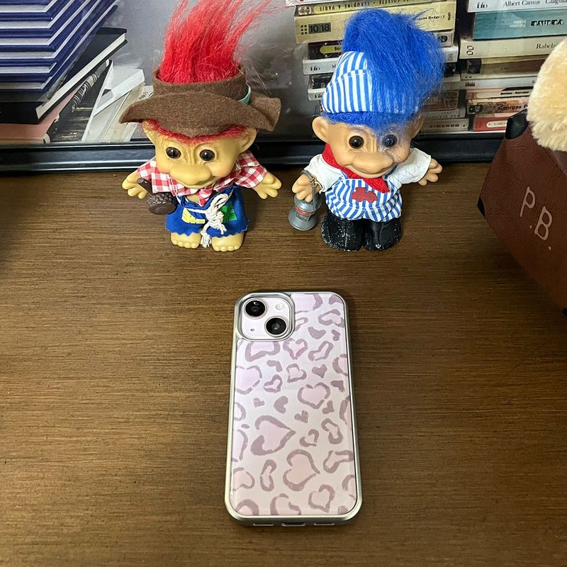 [MADE][Glass Silver Bumper Case] Heart Leopard Drawing Case ⋆ Pink
