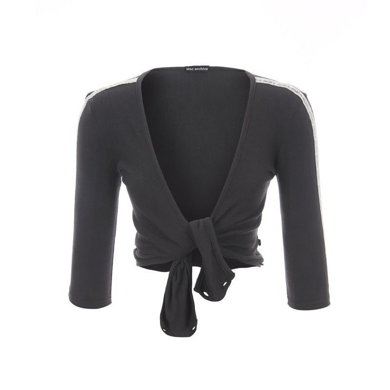 Lace button-up wrap T-shirt 003