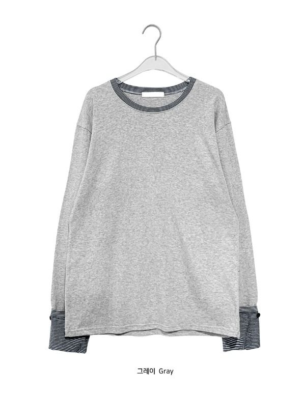 Ireep Button Roll-up Color Matching Long Sleeve Tee
