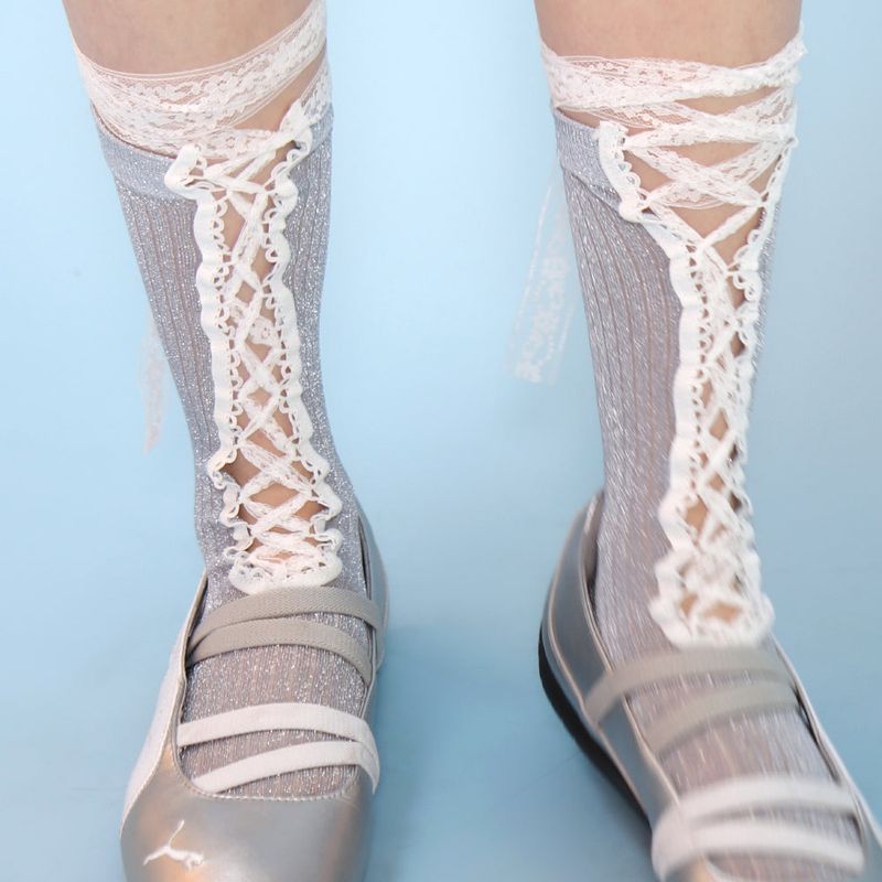 corset lace up socks (silver)