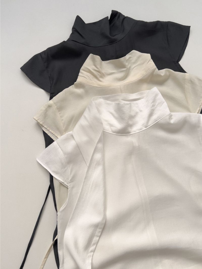 Tie-neck Strap Cap Sleeve Blouse