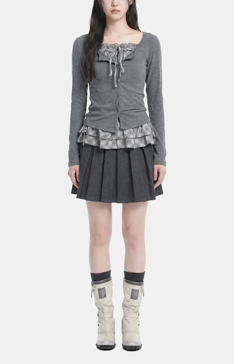 Ellie Check Frill Layered Cardigan Set