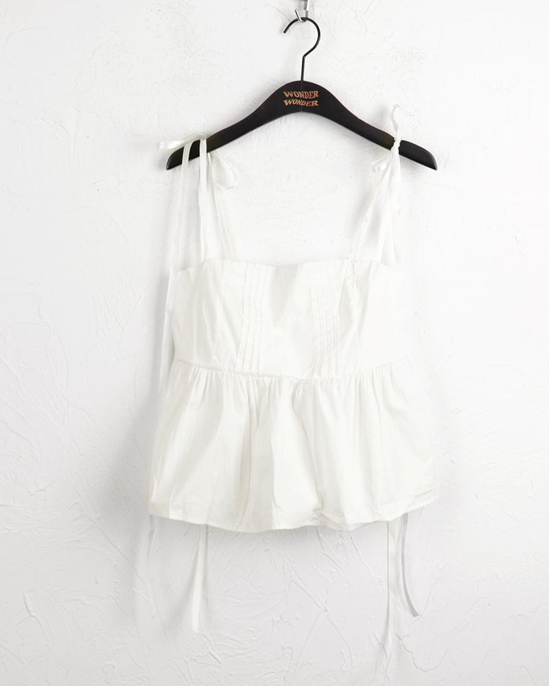Tid pintuck flare ribbon string tank top blouse