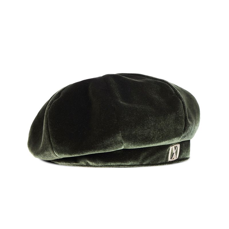 VA Square Stud Octagon Velvet Beret / Khaki