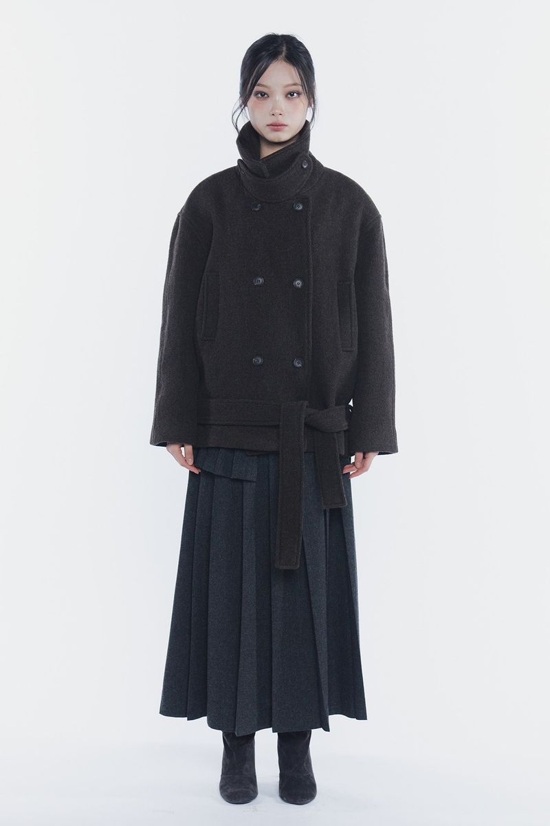AMBER BELTED DOUBLE COAT brown
