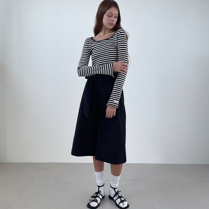 Stripe Scoop Neck T/Shits_Black