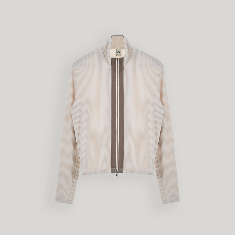 Brown Leather Block Zip-up