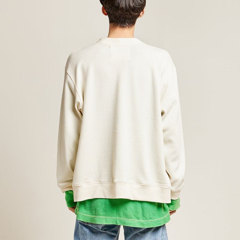DAMP V-NECK WAFFLE CARDIGAN_IVORY