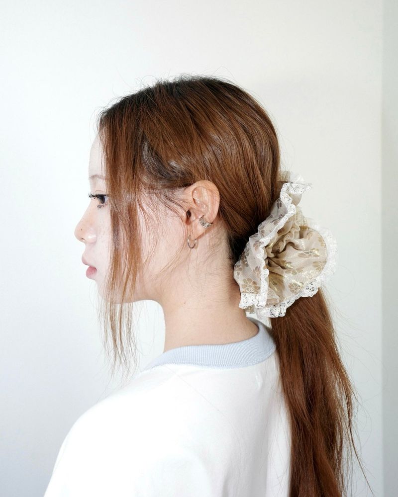 Gold flower ruffle scrunchie