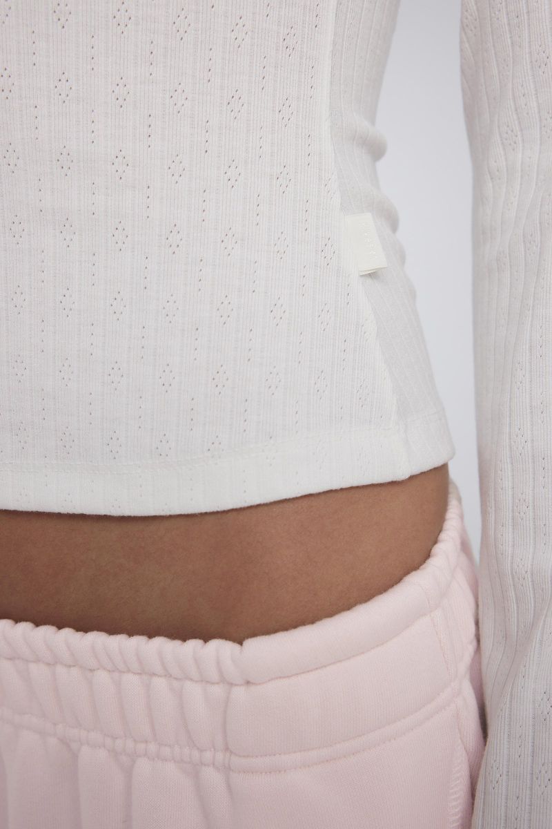 Cloud Cozy Lace Henley Top, White