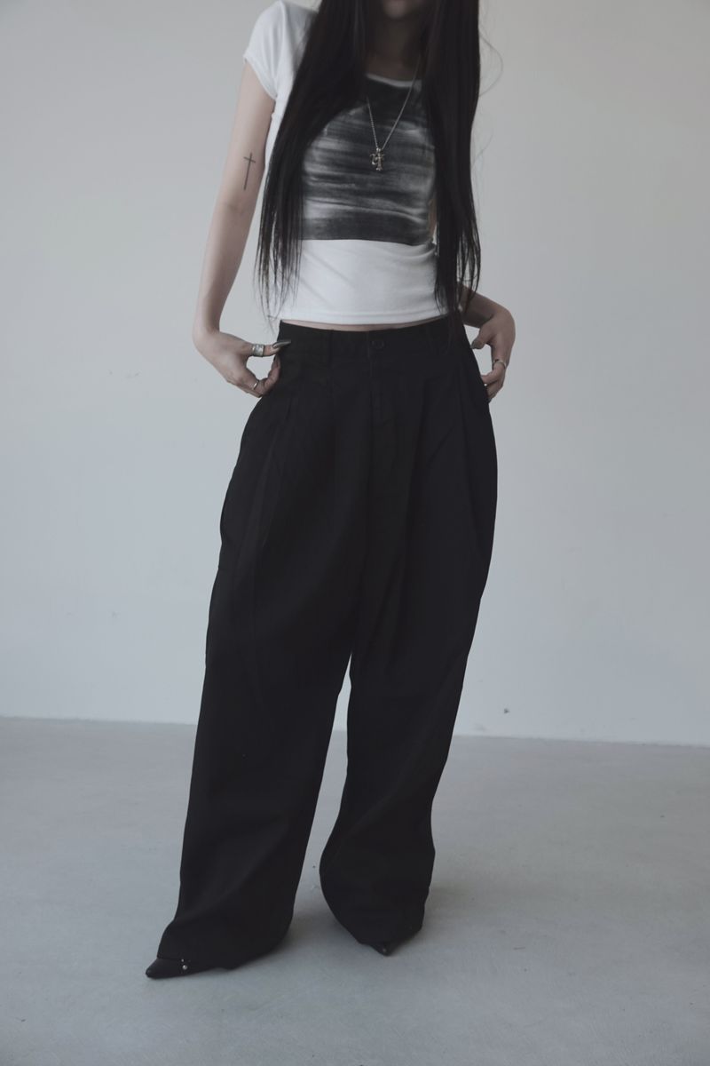 pintuck wide detail pants