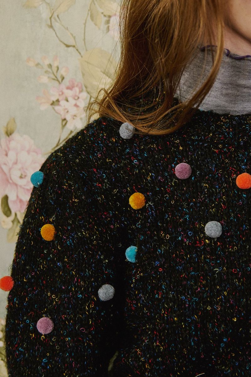 Pom Pom Mix Knit [Charcoal Black]