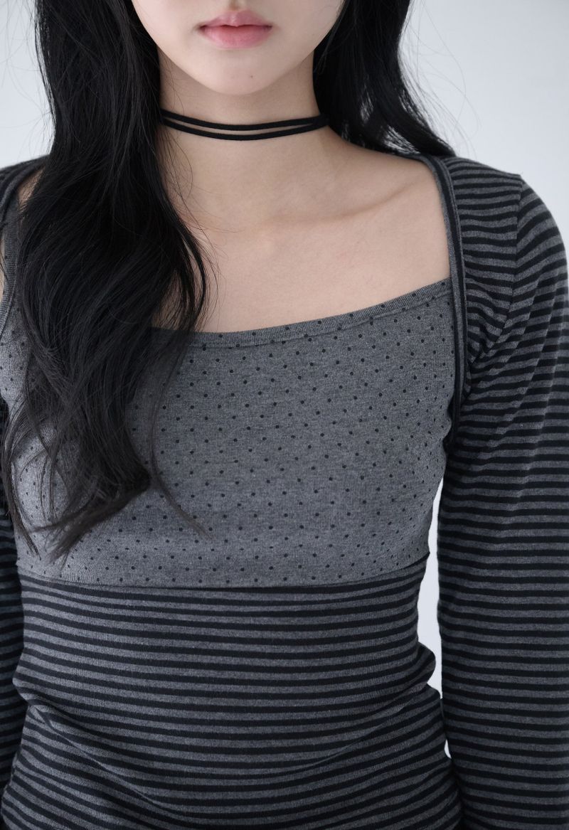 MIXED PATTERN CAMI & BOLERO SET CHARCOAL