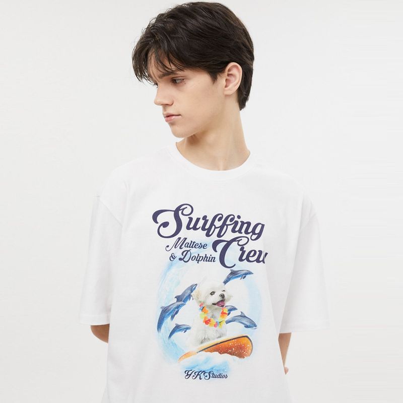 Puppydolphin surfing crew half sleeve tshirts
