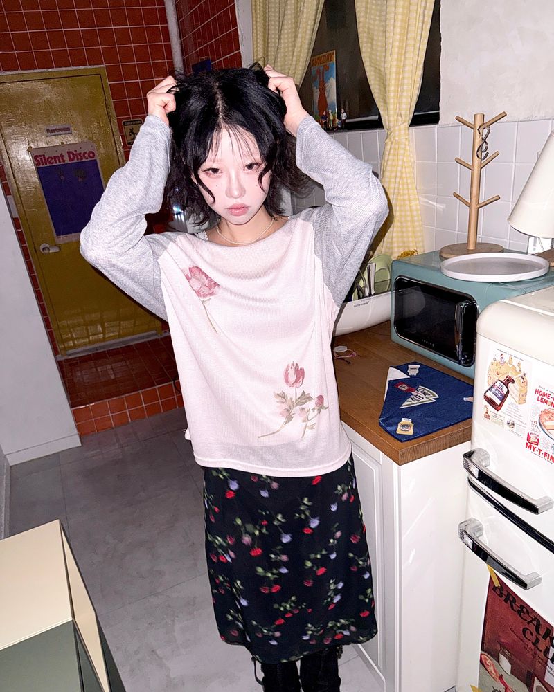 (2color) Soft Tulip Raglan Sheer Long Sleeve Tee